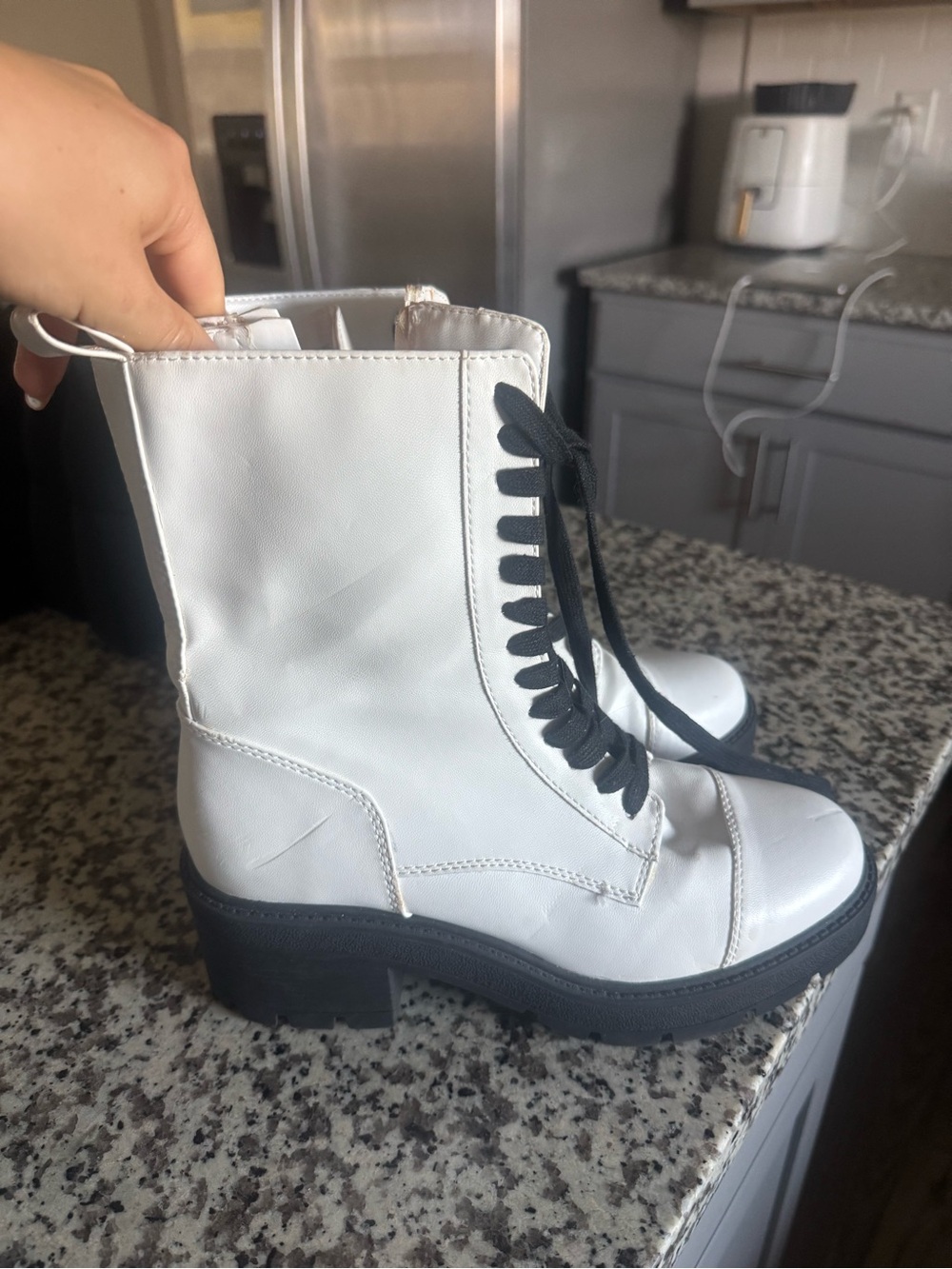 White Lace-Up Platform Combat Boots - Women